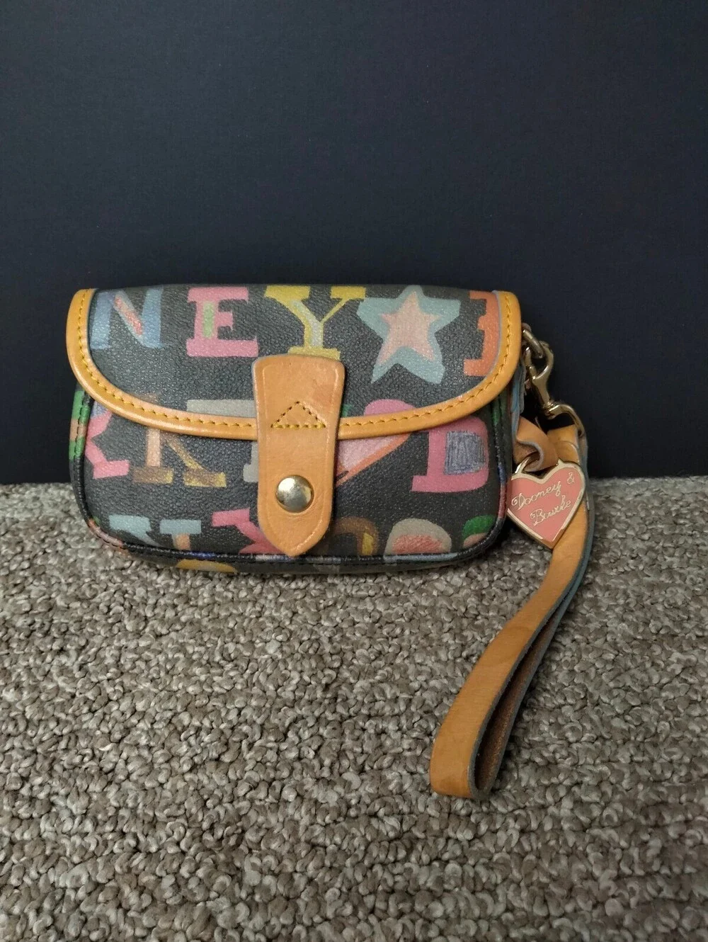 Dooney and Bourke Y2K Wristlet Clutch Doodle Vintage Graffiti Pouch Heart Charm